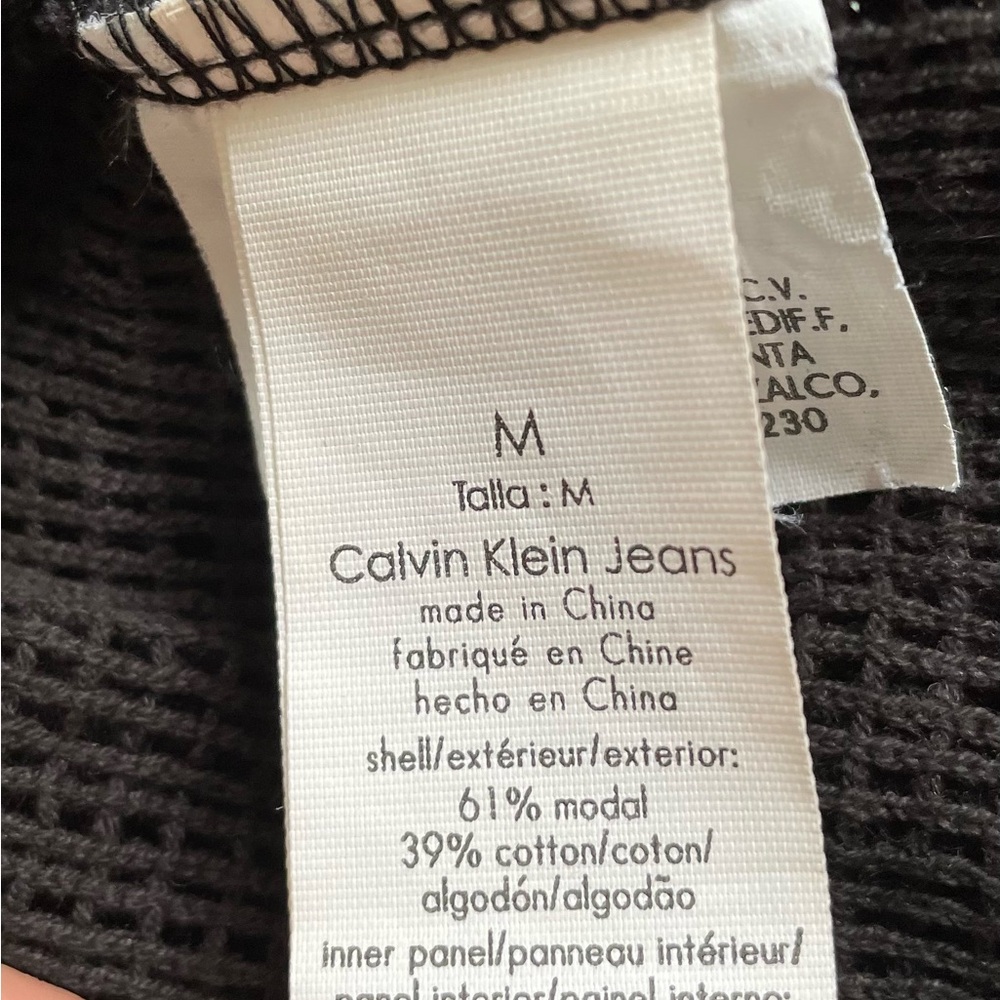 Calvin Klein Jeans Black Long Sleeve Top Mesh Panel V-Back Modal Blend Size M - Picture 4 of 6